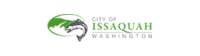 City of Issaquah, Washington, logo. Text with a salmon.