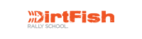DirtFish Rally School logo, orange with fish outline in