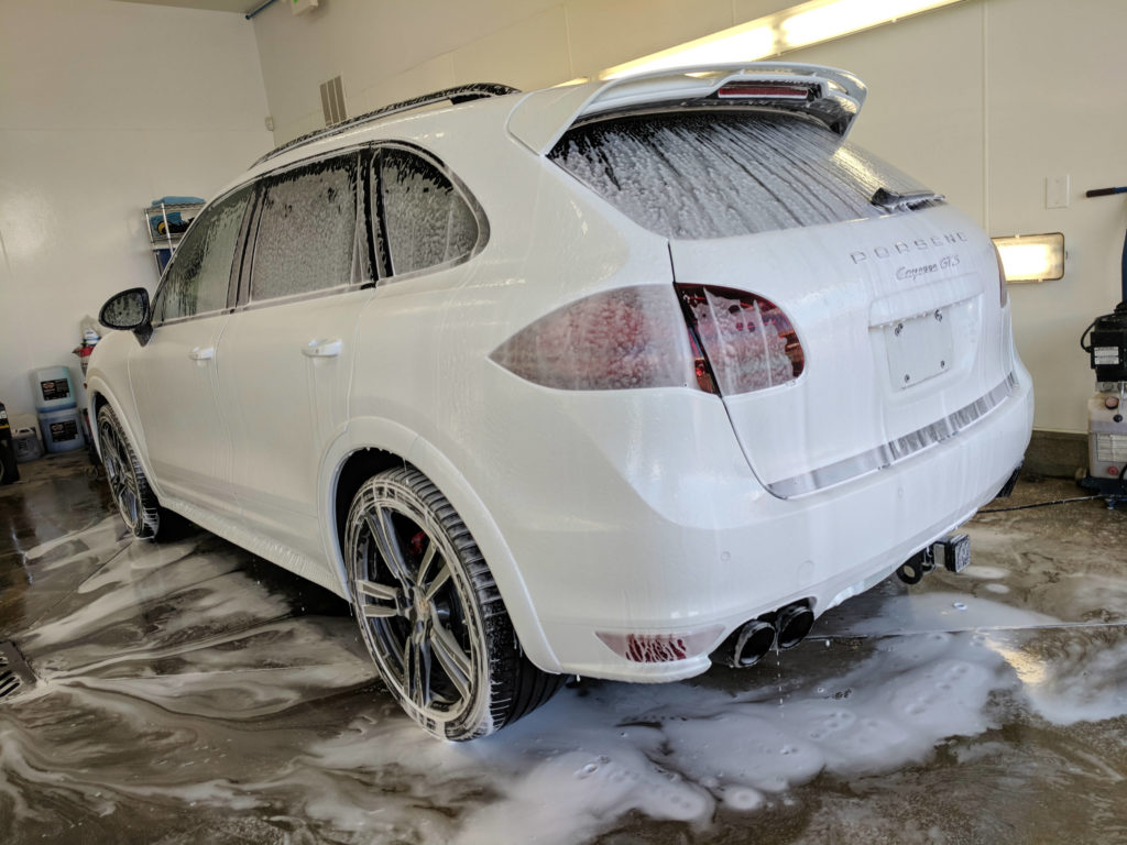 White Porsche SUV wash and detail